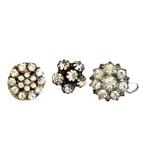 Vintage Rhinestone Buttons Trio Round Flower